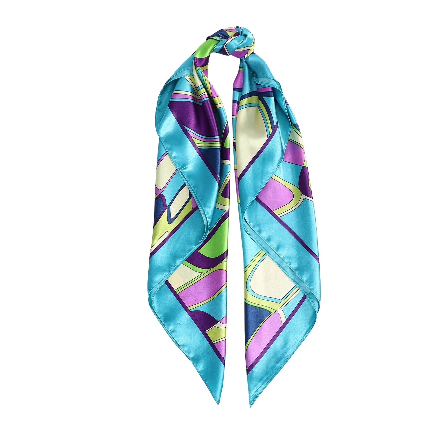 Large Square Head Women'S Satin Wrap Head Scarf Set, Multicolor Silk like Floral, 2 Pack
