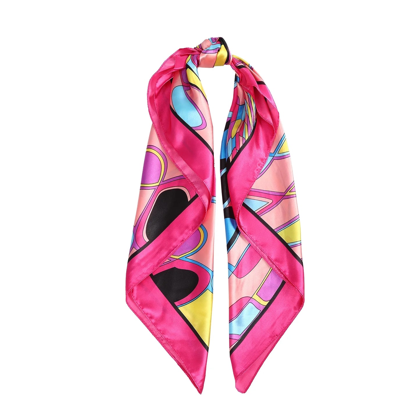 Large Square Head Women'S Satin Wrap Head Scarf Set, Multicolor Silk like Floral, 2 Pack