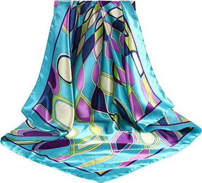 Large Square Head Women'S Satin Wrap Head Scarf Set, Multicolor Silk like Floral, 2 Pack